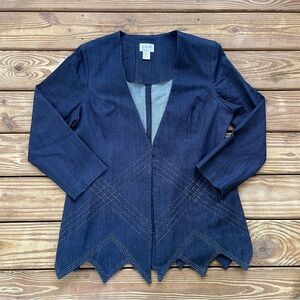 Odeliah Denim Jacket Womens beaded Asymmetrical Hem Open Front Boho